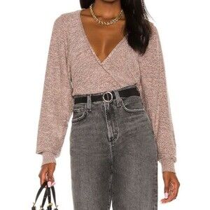 Free People Going For Gold Sweater Wrap Front Balletcore Rose Pink Knit Crop XS